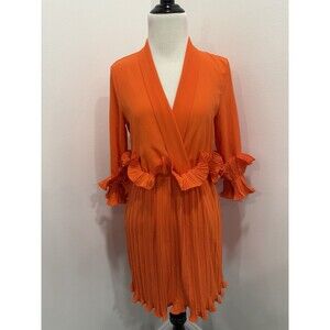 Pretty Little Thing PLT Orange Pleated Dress‎ Size US4 UK8